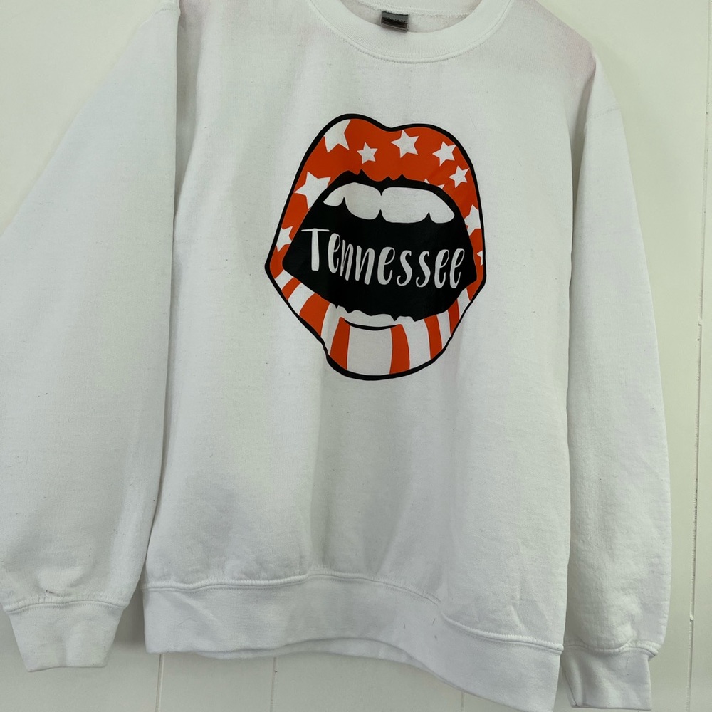 Tennessee Lips White Sweatshirt VOLS Size Small - Picture 7 of 10